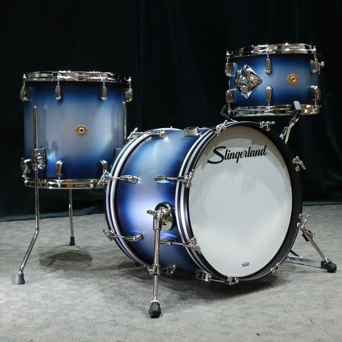 Batterie Slingerland Radio King 18-12-14po - Blue & Silver Lacquer