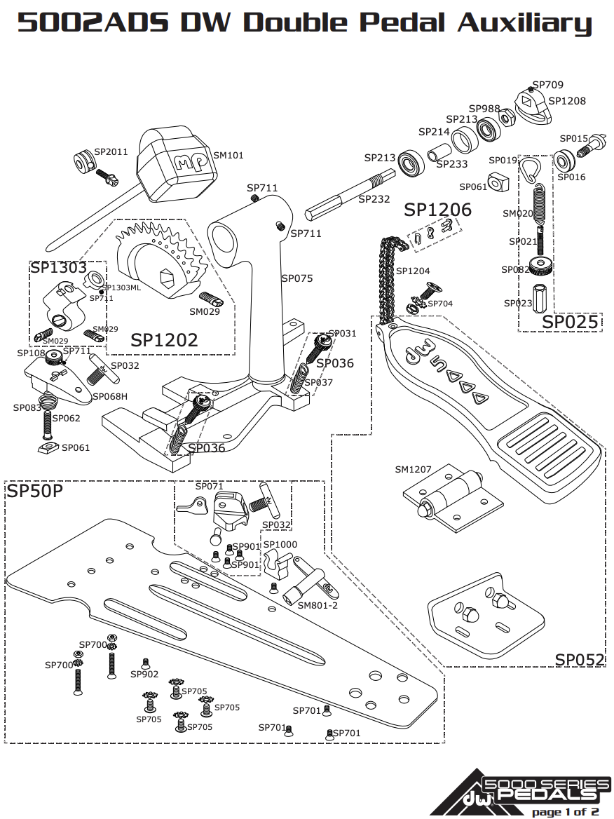 DW 5002ADS Double Pedal Auxiliary Parts