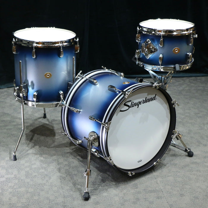 Batterie Slingerland Radio King 18-12-14po - Blue & Silver Lacquer