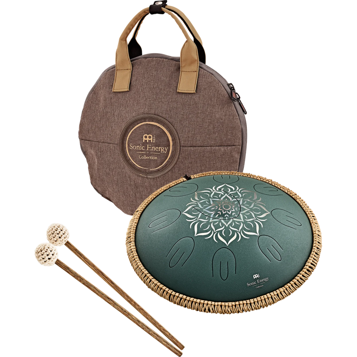 Meinl Sonic Energy Octave Steel Tongue Drum F Major Dark Green Engraved floral design