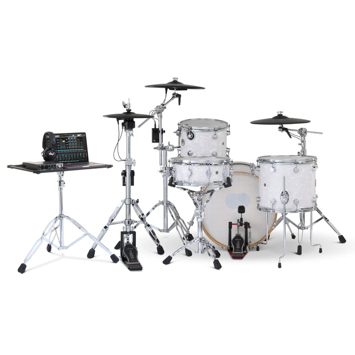 Kit Bundle DWe 4 pièces avec cymbales Roland, quincaillerie et Soundworks - White Marine Pearl