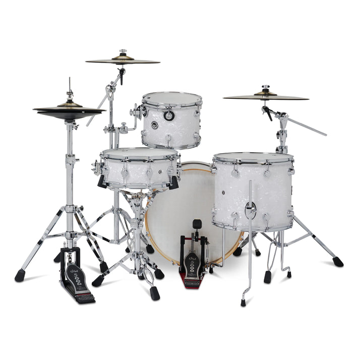 Kit Bundle DWe 4 fûts avec cymbales DWe, quincaillerie et Soundworks - White Marine Pearl
