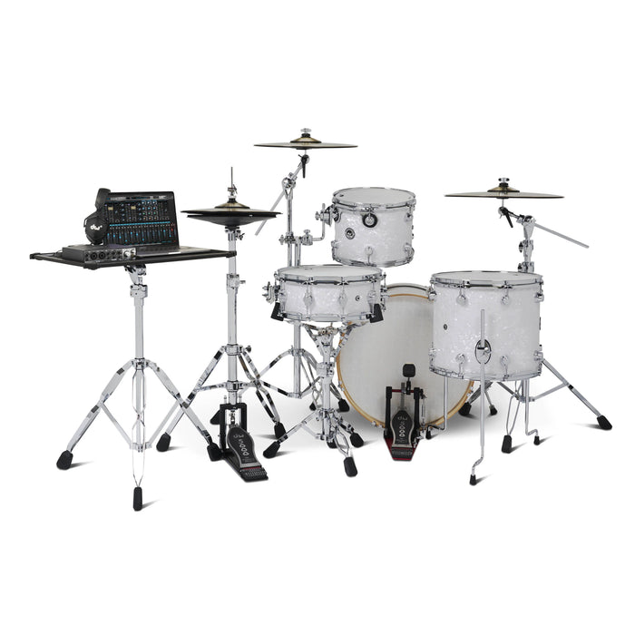 Kit Bundle DWe 4 fûts avec cymbales DWe, quincaillerie et Soundworks - White Marine Pearl