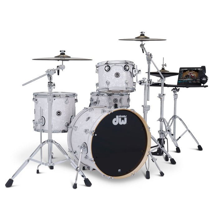 Kit Bundle DWe 4 fûts avec cymbales DWe, quincaillerie et Soundworks - White Marine Pearl