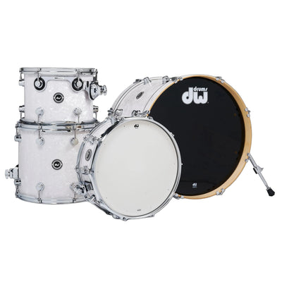 White drum set with black drum head on a white background