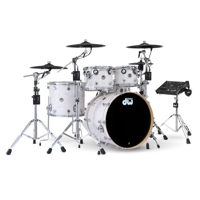 DWe 5-piece Kit Bundle with Roland Cymbals, Hardware & V71 Module - White Marine Pearl