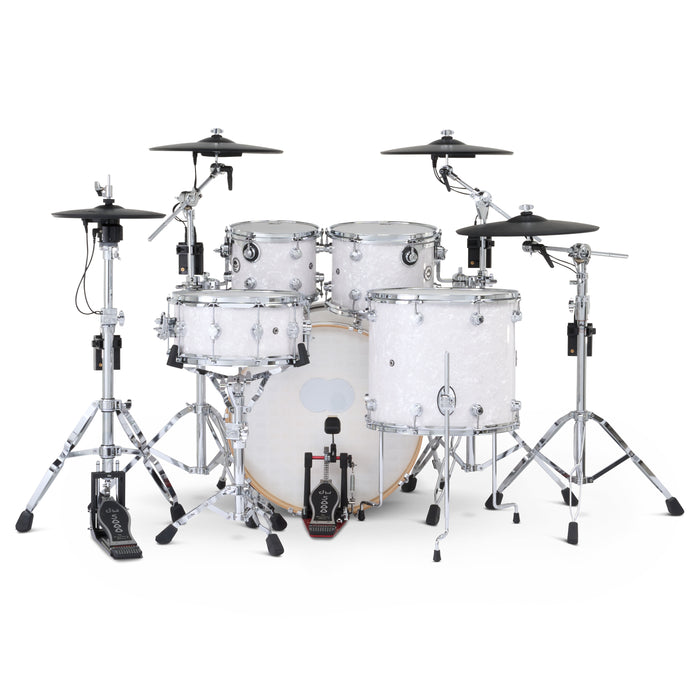 DWe 5-piece Kit Bundle with Roland Cymbals, Hardware & V71 Module - White Marine Pearl