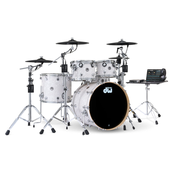 DWe 5-piece Kit Bundle with Roland Cymbals, Hardware & Soundworks - White Marine Pearl
