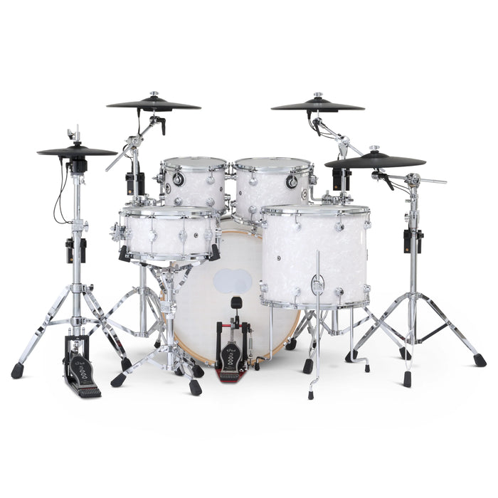 DWe 5-piece Kit Bundle with Roland Cymbals, Hardware & Soundworks - White Marine Pearl