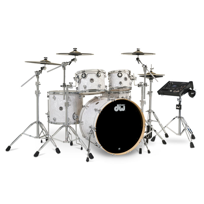 Kit Bundle DWe 5 pièces avec cymbales DWe, quincaillerie et module V71 - White Marine Pearl