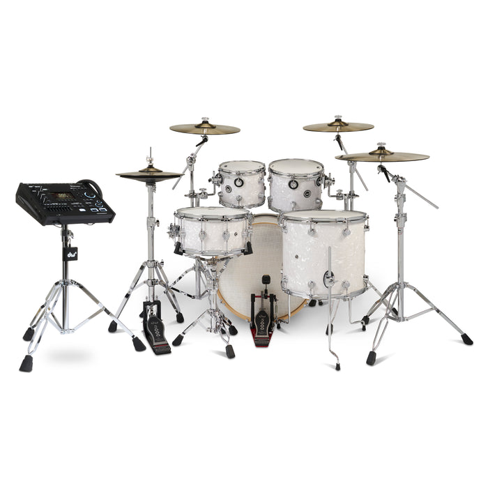 Kit Bundle DWe 5 pièces avec cymbales DWe, quincaillerie et module V71 - White Marine Pearl