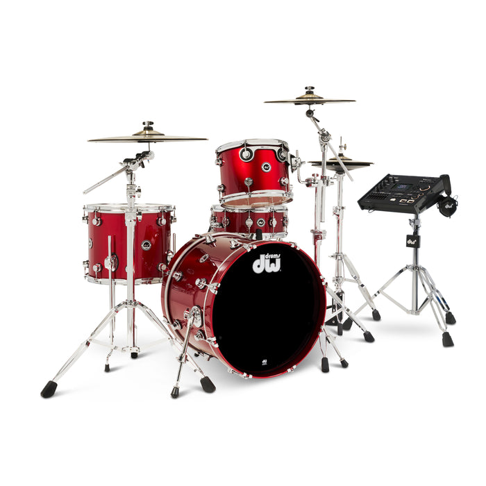 Kit Bundle DWe de 4 pièces avec cymbales DWe, quincaillerie et module V71 - Black Cherry Metallic