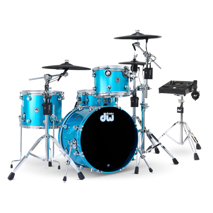 DWe 4-piece Kit Bundle with Roland Cymbals, Hardware & V51 Module - Laser Blue Metallic