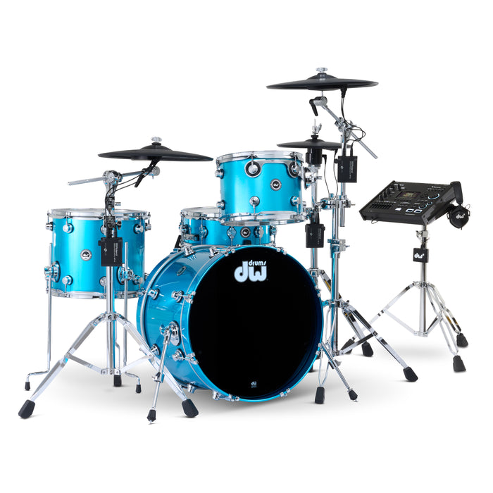DWe 4-piece Kit Bundle with Roland Cymbals, Hardware & V71 Module - Laser Blue Metallic