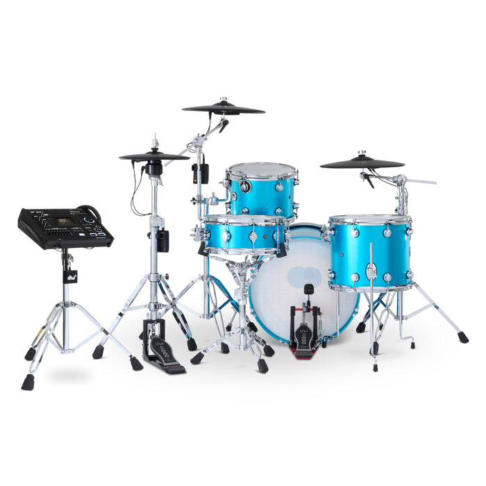 DWe 4-piece Kit Bundle with Roland Cymbals, Hardware & V71 Module - Laser Blue Metallic