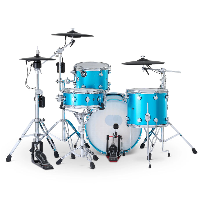 Kit Bundle DWe 4 pièces avec cymbales Roland, quincaillerie, et module Soundworks - Laser Blue Metallic