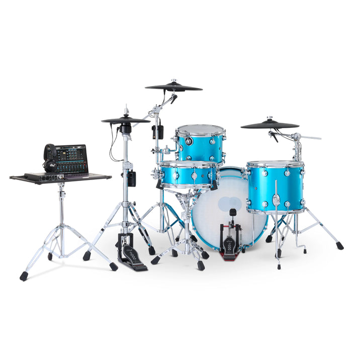 Kit Bundle DWe 4 pièces avec cymbales Roland, quincaillerie, et module Soundworks - Laser Blue Metallic