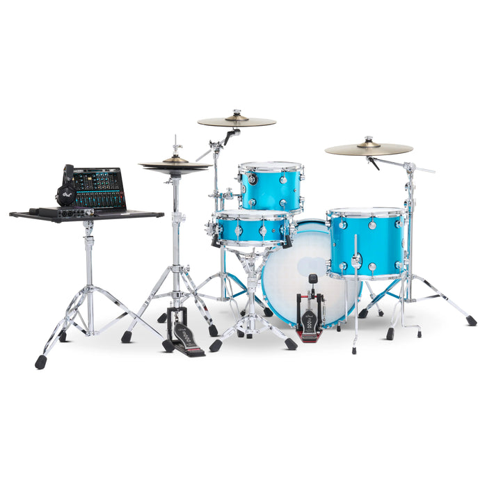 DWe 4-piece Kit Bundle with DWe cymbals, Hardware & Soundworks - Laser Blue Metallic