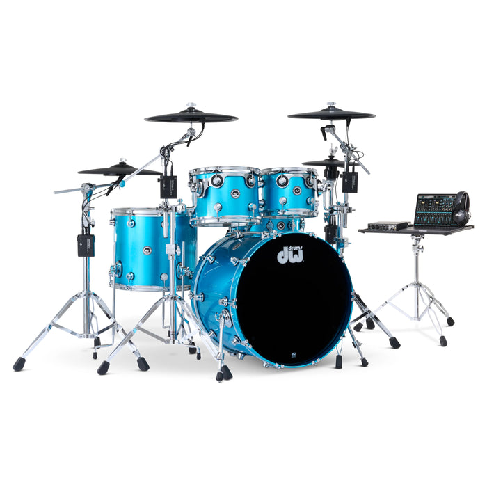 DWe 5-piece Kit Bundle with Roland Cymbals, Hardware & Soundworks - Laser Blue Metallic