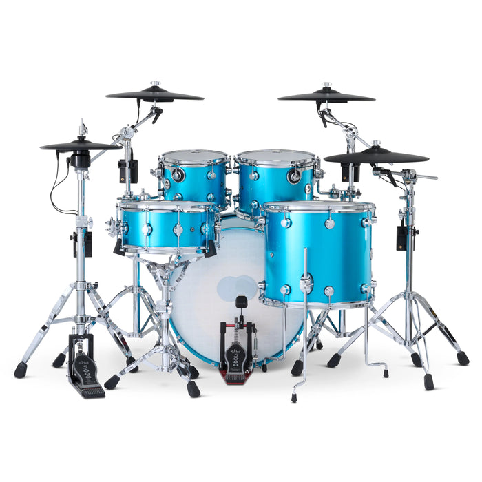 DWe 5-piece Kit Bundle with Roland Cymbals, Hardware & Soundworks - Laser Blue Metallic