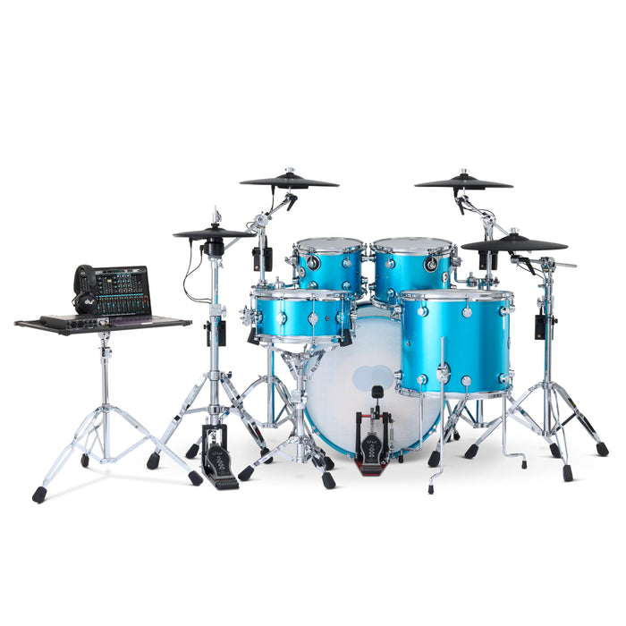 DWe 5-piece Kit Bundle with Roland Cymbals, Hardware & Soundworks - Laser Blue Metallic