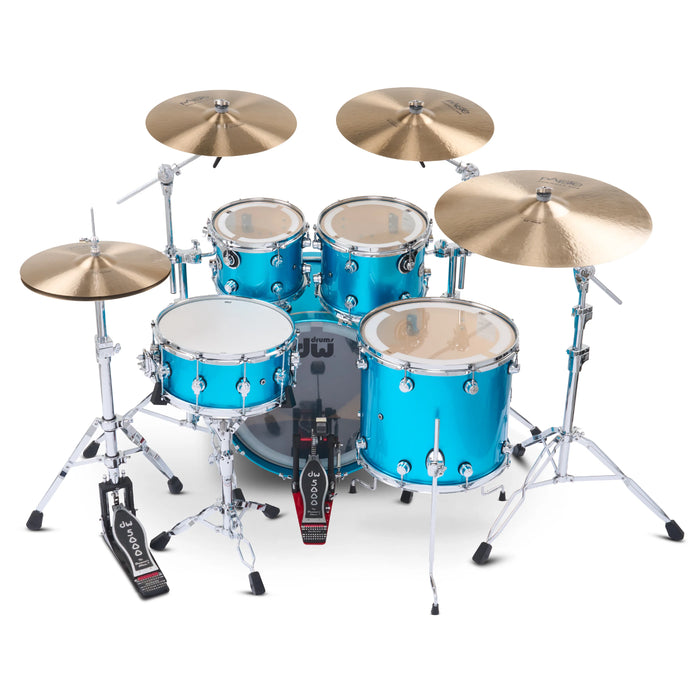 DWe 5-piece Kit Bundle with Roland Cymbals, Hardware & Soundworks - Laser Blue Metallic