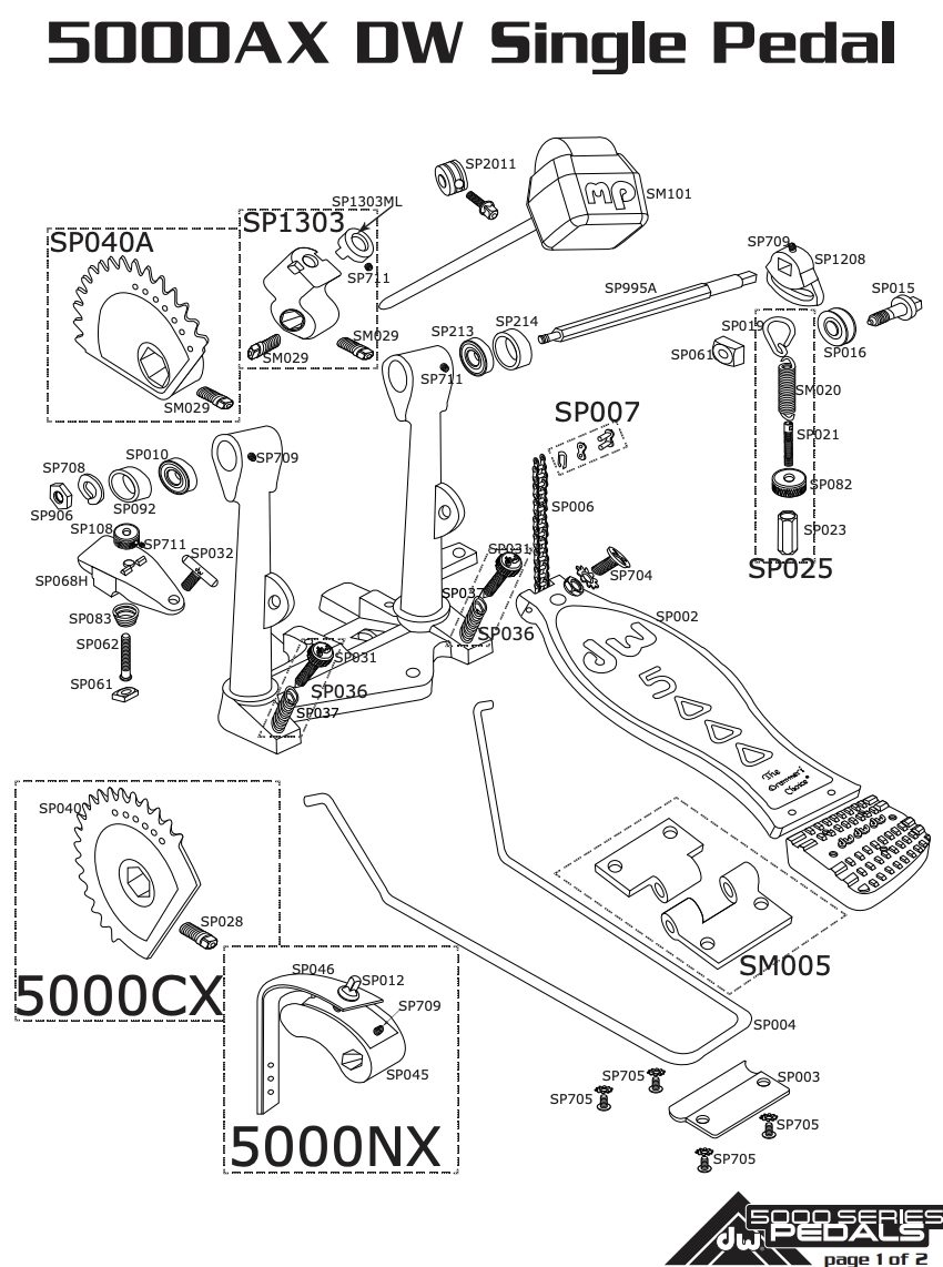 DW 5000AX Single Pedal Parts