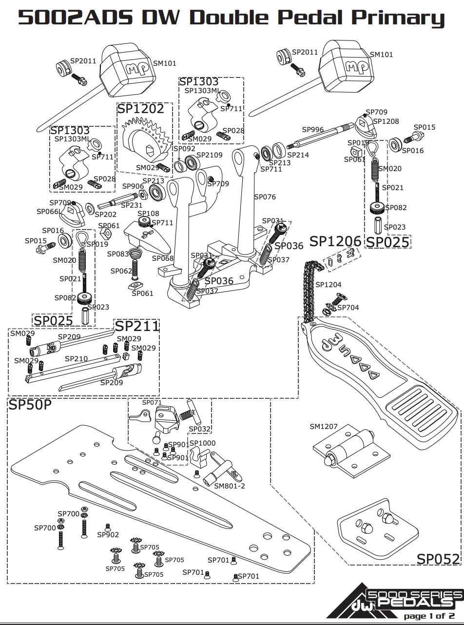 DW 5002ADS Double Pedal Primary Parts