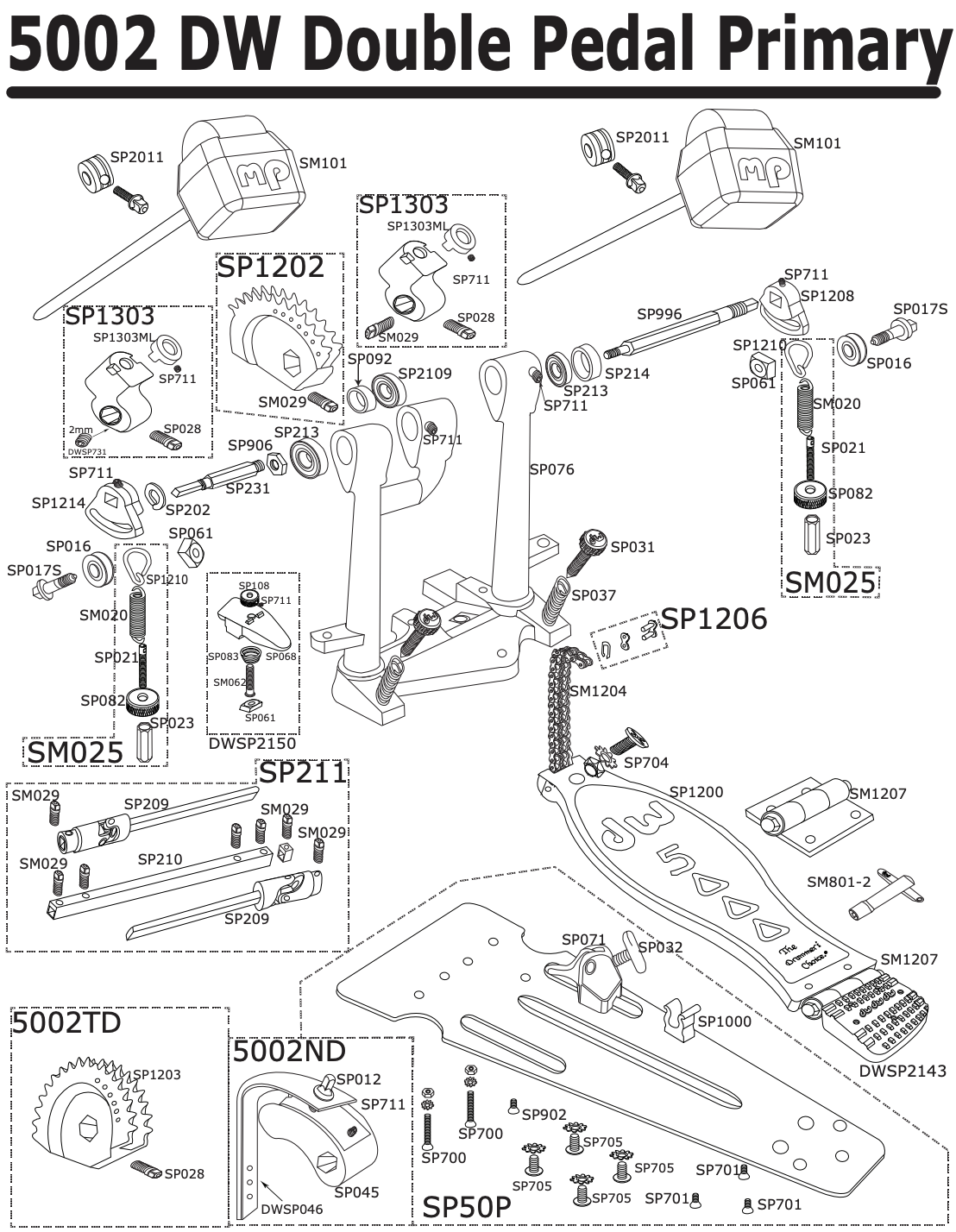 DW 5002 Double pedal Primary Parts