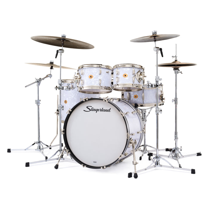 Slingerland Radio King Outfit Drum Kit 22-10-12-16x14in - White Marine Pearl Wrap - Timpano-percussion