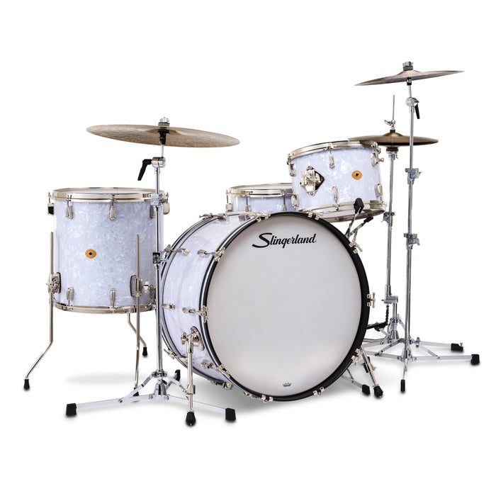 Slingerland Radio King Outfit Drum Kit 24-13-16x14in - White Marine Pearl Wrap - Timpano-percussion