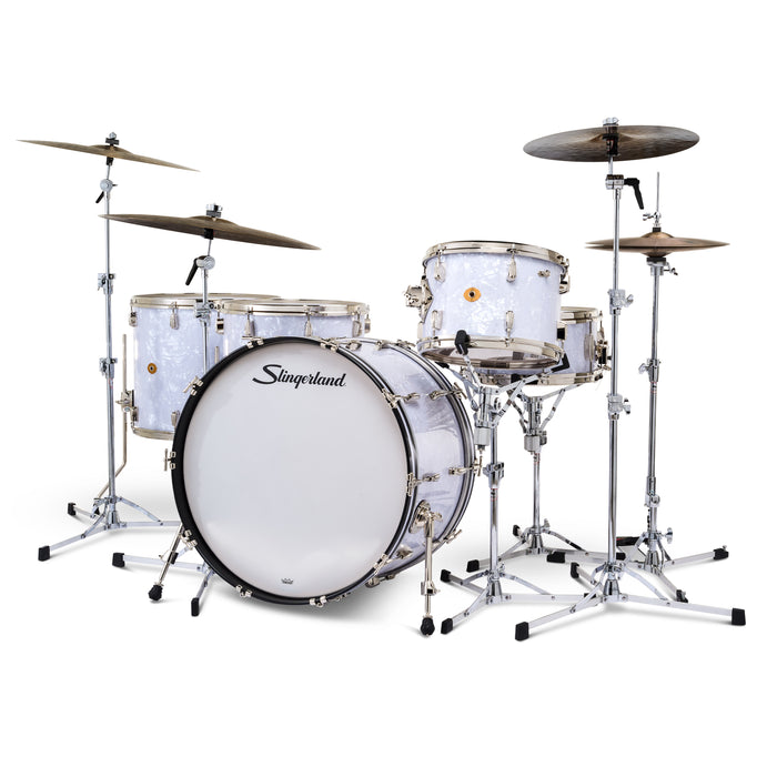 Slingerland Radio King Outfit Drum Kit 24-13-16-18x14in - White Marine Pearl Wrap - Timpano-percussion