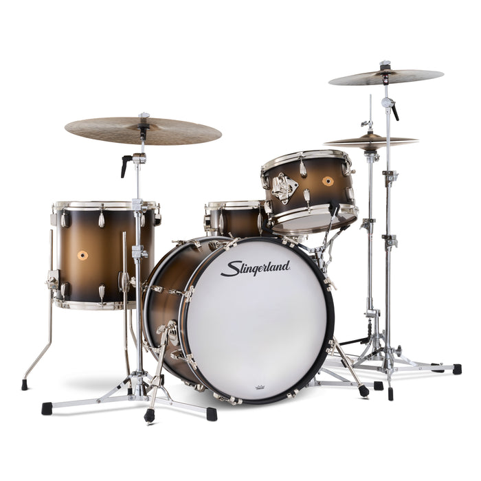 Slingerland Radio King Outfit Drum Kit 20-12-14x14in - Black and Gold Lacquer - Timpano-percussion