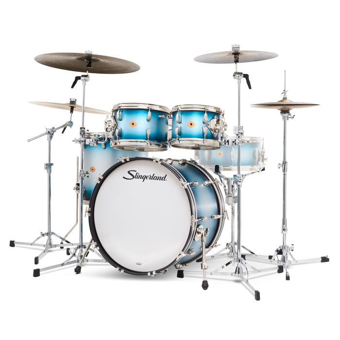 Slingerland Radio King Outfit Drum Kit 22-10-12-16in - Blue and Silver Lacquer - Timpano-percussion