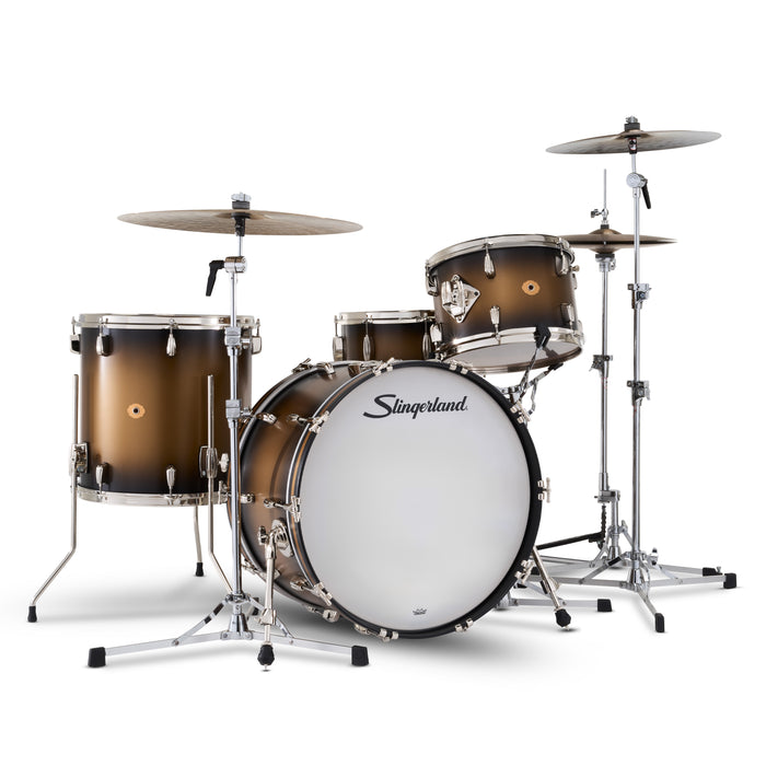 Slingerland Radio King Outfit Drum Kit 22-13-16x14in - Black and Gold Lacquer - Timpano-percussion