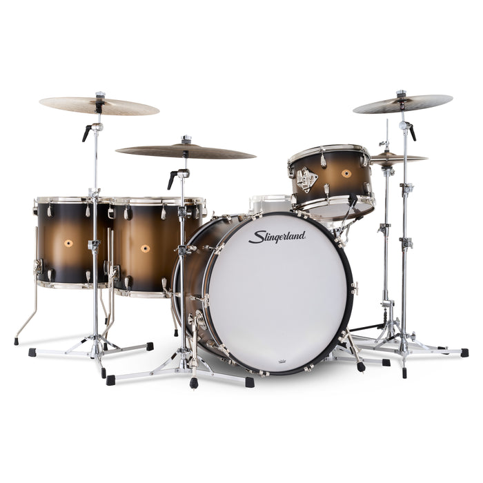 Slingerland Radio King Outfit Drum Kit 24-13-16-18in - Black and Gold Lacquer - Timpano-percussion