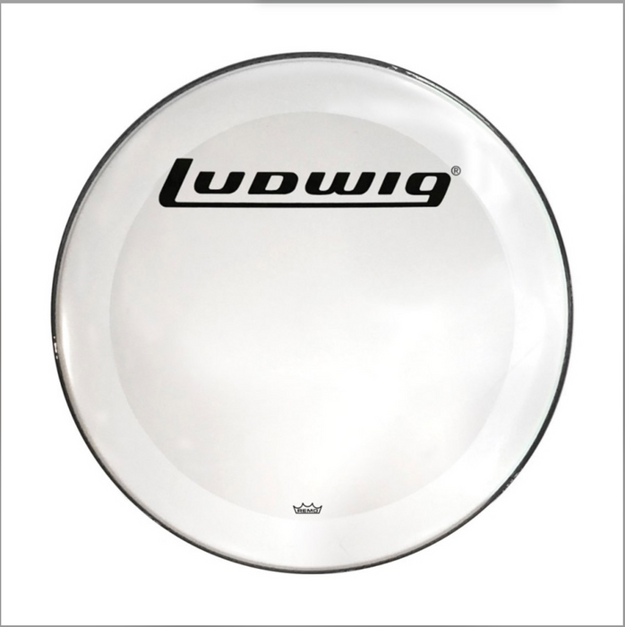 Ludwig Powerstroke 3 Smooth White Bass Drum Head 22in - Block Black Logo