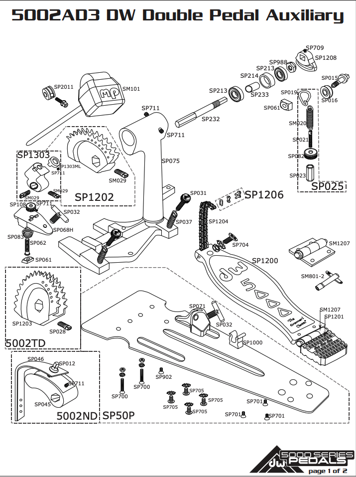 DW 5002AD3 DW Double Pedal Auxiliary Parts