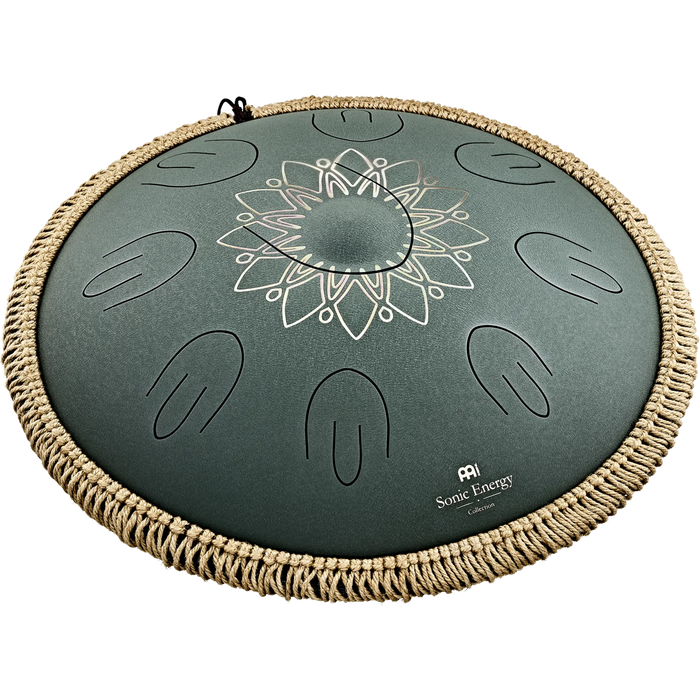 Meinl Sonic Energy Octave Steel Tongue Drum F# Minor Dark Green Engraved floral design