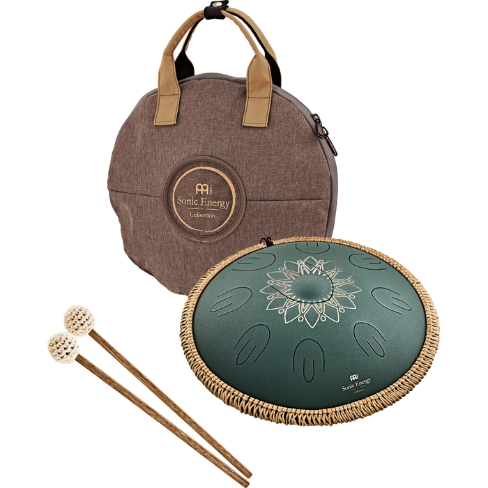 Meinl Sonic Energy Octave Steel Tongue Drum F# Minor Dark Green Engraved floral design