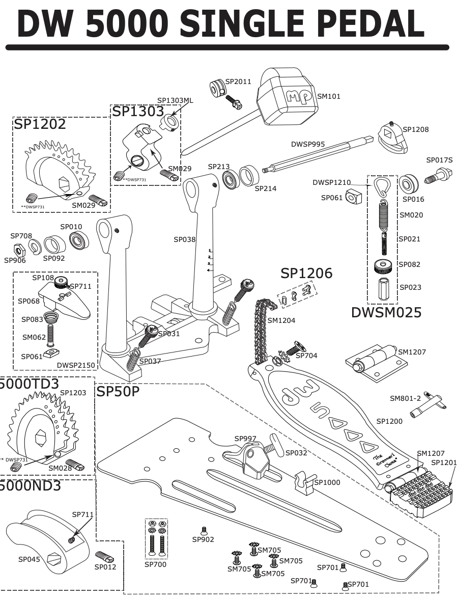 DW 5000AD3 Single Pedal Parts