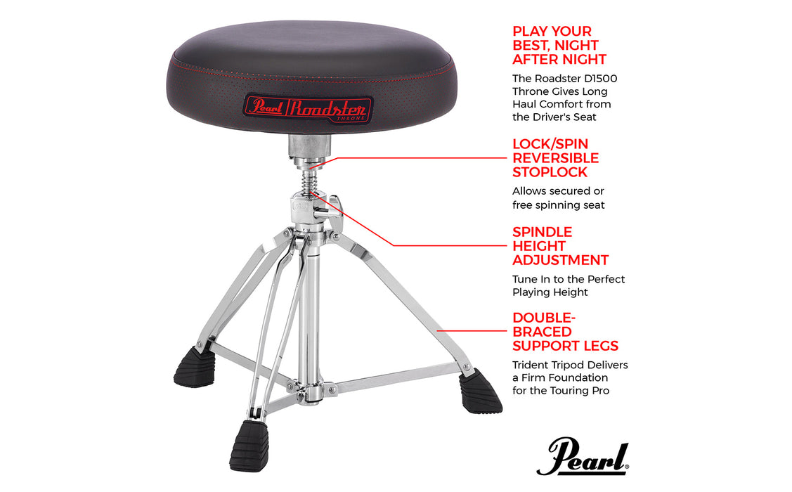 Banc Pearl Roadster Drummer's Throne avec siège rond