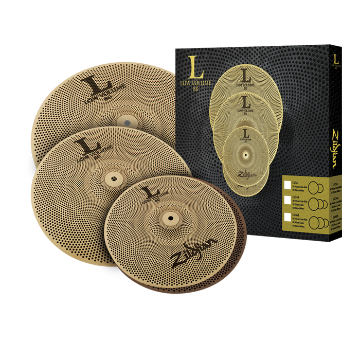 Ensemble de cymbales Low Volume Zildjian hi hat 14po, crash 16po, crash/ride 18po