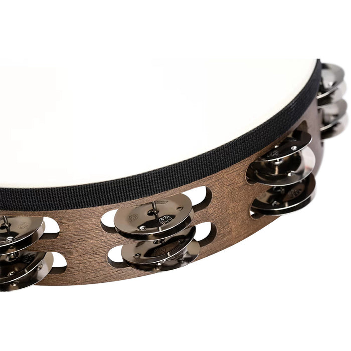 Tambourine Meinl Traditional Goatskin Wood 2 rangées - cymbalettes en acier inoxydable - noyer brun