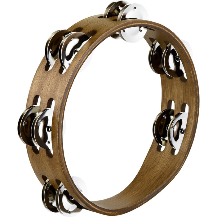 Tambourine Meinl COMPACT WOOD 2 rangées stainless steel