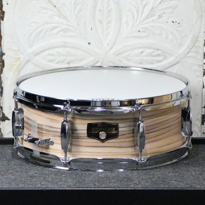 Batterie TAMA Imperialstar 20-10-12-14po + caisse claire 14po avec quincaillerie et cymbales - Natural Zebrawood Wrap