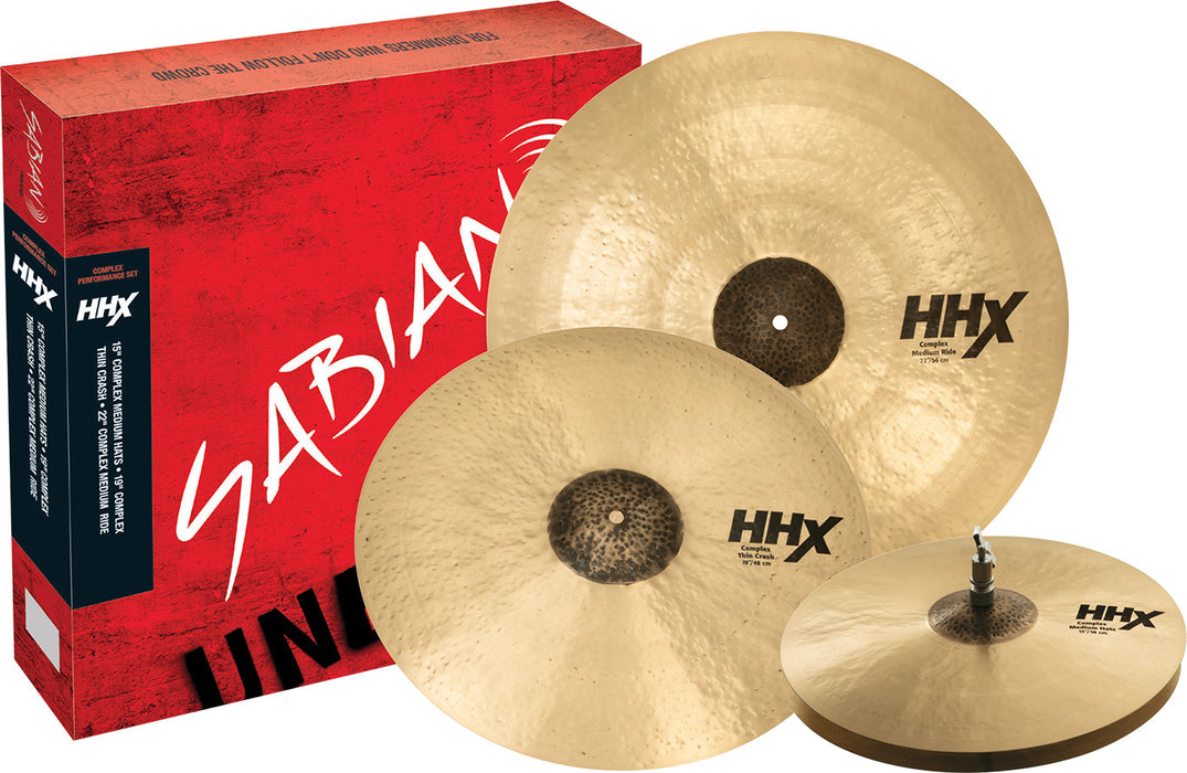 Ensemble de cymbales Sabian HHX Complex Performance 15HH-22R + Crash 19po GRATUITE