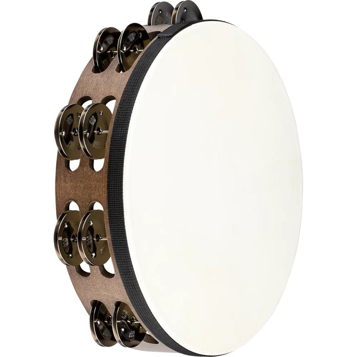 Tambourine Meinl Traditional Goatskin Wood 2 rangées - cymbalettes en acier inoxydable - noyer brun