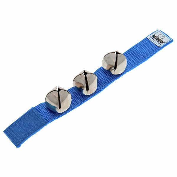 Cloches de poignée Meinl Nino 3 cloches en acier sur bracelet nylon bleu