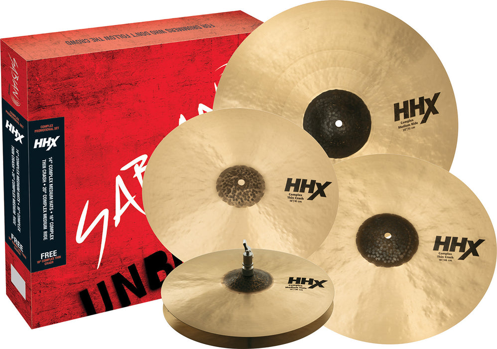 Ensemble de cymbales Sabian HHX Complex Promo 14HH-16C-20R + Crash 18po GRATUITE